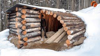Man Builds Warm Survival Shelter for Winter | Start to Finish Build By @osbushcraft