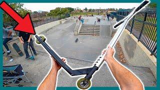 RIDING WORLDS BIGGEST SCOOTER DECK AT SKATEPARK!