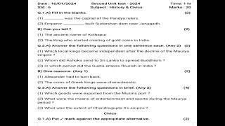 Class 6 History & Civics Question paper | Second Unit Test - 2024 | #modelquestionpaper