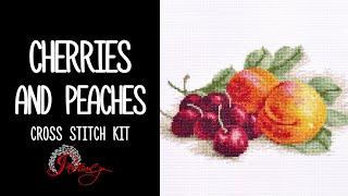 Cherries and Peaches - kitchen cross stitch kit #countedcrossstitch #peach #cherry #stilllife #fruit