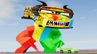 Crazy Escape From The Giant Plasticine Mutant Bus Truck Cars VS Lightning McQueen Beamng Drive #361