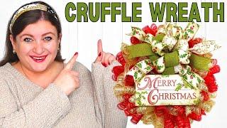 How to make a Woodland Ruffle Deco Mesh Wreath | Vintage Christmas Cruffle Wreath DIY Tutorial