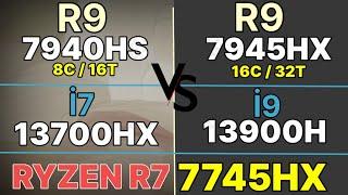 R9 7940HS VS R9 7945HX VS R7 7745HX VS I9 13900H VS I7 13700HX + IGPU um 790 minisforum RX 780M  GPU