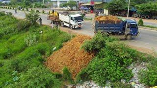 Full Project!! Bulldozer D31-P Komatsu Pushing Soil, Landfill With 5Ton dump truck