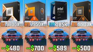 RYZEN 7 9800X3D vs RYZEN 9 7950X3D vs ULTRA 9 285K vs RYZEN 9 9900X | Test in 6 Games