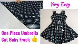 One Piece Umbrella Cut Baby Frock Cutting and Stitching with Waist Dori