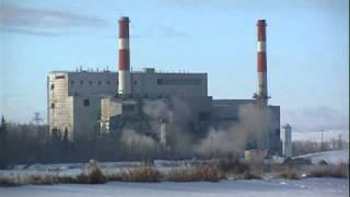 Wabamun power plant smoke stacks come tumbling down