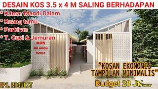 DESAIN KOS KOSAN 3.5 X 4 M SALING BERHADAPAN || Kamar Mandi Dalam, R.Tamu, T Mencuci & Jemuran