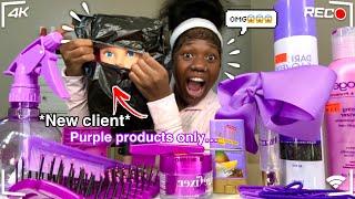 Doing my mannequin Hair only using purple products *New client*