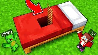 JJ and Mikey Build Secret TINY BASE Inside BED in Minecraft - Maizen