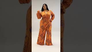 Glamorous  model lifestyle curvy woman in fixation jumpsuit style. plus size women beauty fashion.