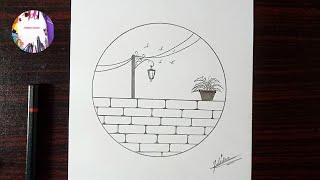 Easy circle scenery drawing | Drawing ideas for beginners | Scenery drawing with pencil