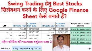 Swing Trading के लिए बेस्ट स्टॉक्स बताने वाली Google Finance Sheet कैसे बनाएं पाठशाला सीरीज कक्षा 3