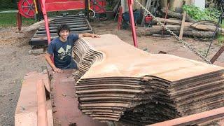 Slicing a Walnut Log into 37 Thin Slabs