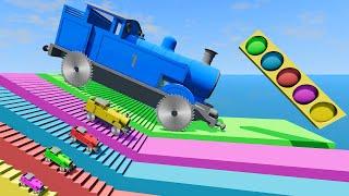 Big & Small Thomas Saw Wheels vs Stairs with Colors Portal - Trains vs Giant Pit - BeamNG #75