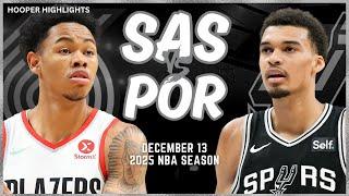 San Antonio Spurs vs Portland Trail Blazers Full Game Highlights | Dec 13 | 2025 NBA Season