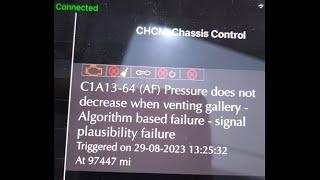 Range Rover L405 - Suspension Fault C1A13-64 (AF) Pressure does not decrease when venting gallery