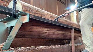 How The Giant Wood Lathe Works // The Old Woodcutter's Wood Turning Skills