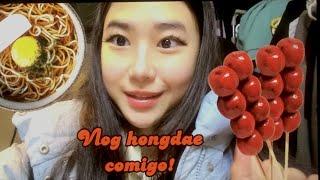 Vlog em hongdae! Mukbang em cafés coreanos , ruas de hongdae!