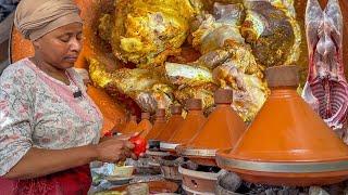 Level 9999 street food in Morocco  Local goat tagine feeding on natural and medicinal herbs