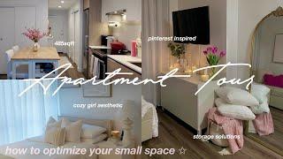 FURNISHED APARTMENT TOUR (485sqft) 🪞 how to decorate & organize small space ~pinterest inspired~