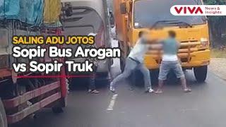 Aksi Arogan Sopi Bus, Maksa Nyalip hingga Berujung Baku Hantam