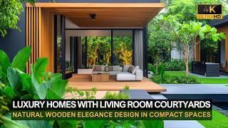 Small Luxury Homes with Living Room Courtyards & Natural Wooden Elegance in Compact Spaces