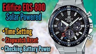 How To Setting Casio Edifice EQS-800 Time, Date, Stopwatch Reset and Checking Battery Power Level