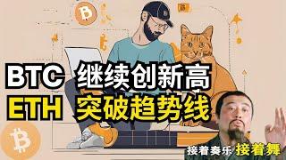 BTC 继续创新高，ETH 突破趋势线。比特币行情分析(BTC/ETH/比特币/以太坊/bitcoin/ethereum行情分析)