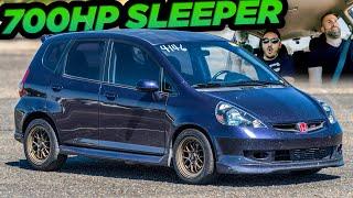 700HP Honda Fit SLEEPER Spins Tires to 140MPH! (Turbo K24 Swap)