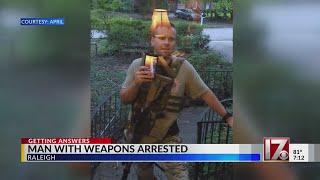 Man arrested after walking around Raleigh neighborhood with weapons, full body armor