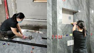 Young girl with great cement mortar skills-Great engineering in construction PART 3