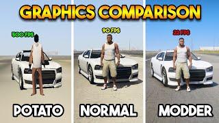 GTA 5 GRAPHICS COMPARISON : POTATO VS NORMAL VS MODDED REALISTIC