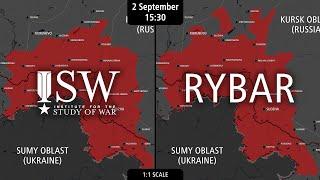 Ukraine Invasion of Russia: Kursk Attack – ISW vs RYBAR Map Comparison (27 Aug - 2 Sep)