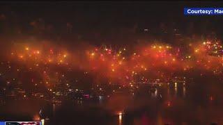 4th of July fireworks light up the Hudson River