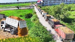 Amazing Dump Trucks, Processing Filling Up The Land huge, By Bulldozer KOMATSU D31p Working