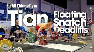 Tian Tao Floating Snatch Grip Deficit Deadlifts Almaty 2014 Worlds Training Hall