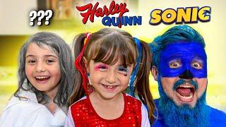 MINHAS FILHAS SE FANTASIARAM PARA O CARNAVAL COM COISAS DA CASA! ARLEQUINA SONIC  - PAI TAMBÉM VLOGA