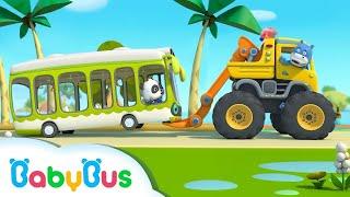 Baby Panda's Bus is Broken Down | Monster Truck Rescue Team | Kids Role Play | BabyBus Portuguese