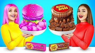 Tantangan Permen Karet vs Makanan Coklat | Pertarungan Meniup Permen Karet oleh Mega Game