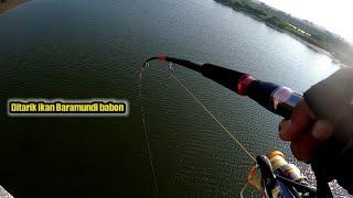 Sensasi Strike mancing kakap putih ikan BARAMUNDI dari atas jembatan ⁉️