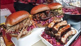 Huge Sandwiches With Ribs and Pulled Meat. Yummy Street Food of London