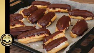 Make simple and easy eclairs, with milk chocolate, in your own kitchen! GOLDEN RECIPES