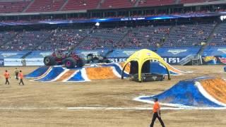 Scarlet Bandit and Bounty Hunter getting ready for Monster Jam Houston 2 12 2017