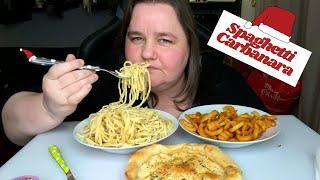 Spaghetti Pasta MUKBANG | Carbanara | Garlic Pizza Bread | Curly Fries | EAT WITH ME