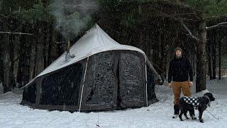 Is This The BEST Hot Tent? Camping Alone in Michigan Winter Snowstorm