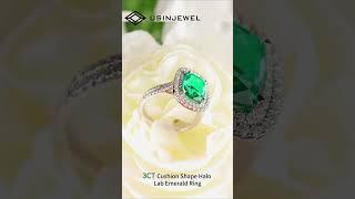 3CT Cushion Shape Halo Lab Emerald Ring