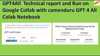 GPT4All  Technical report and Run on Google Collab with camenduru GPT 4 All Colab Notebook