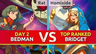 GGST ▰ Rat (Day 2 Bedman) vs Homixide (TOP Ranked Bridget). High Level Gameplay