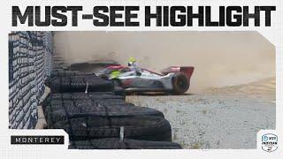 Sting Ray Robb crashes into tire wall during warmup at Laguna Seca | INDYCAR